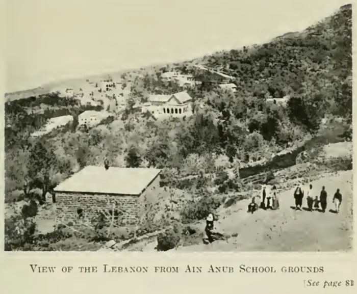 View of the Lebanon from the Ain Anub school grounds, a 1917 plate